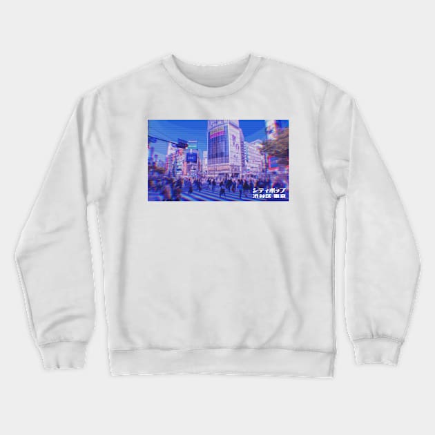 Japanese city pop art series 2 - Shibuya intersection crossing Tokyo Japan in - retro aesthetic - Vaporwave style Crewneck Sweatshirt by FOGSJ